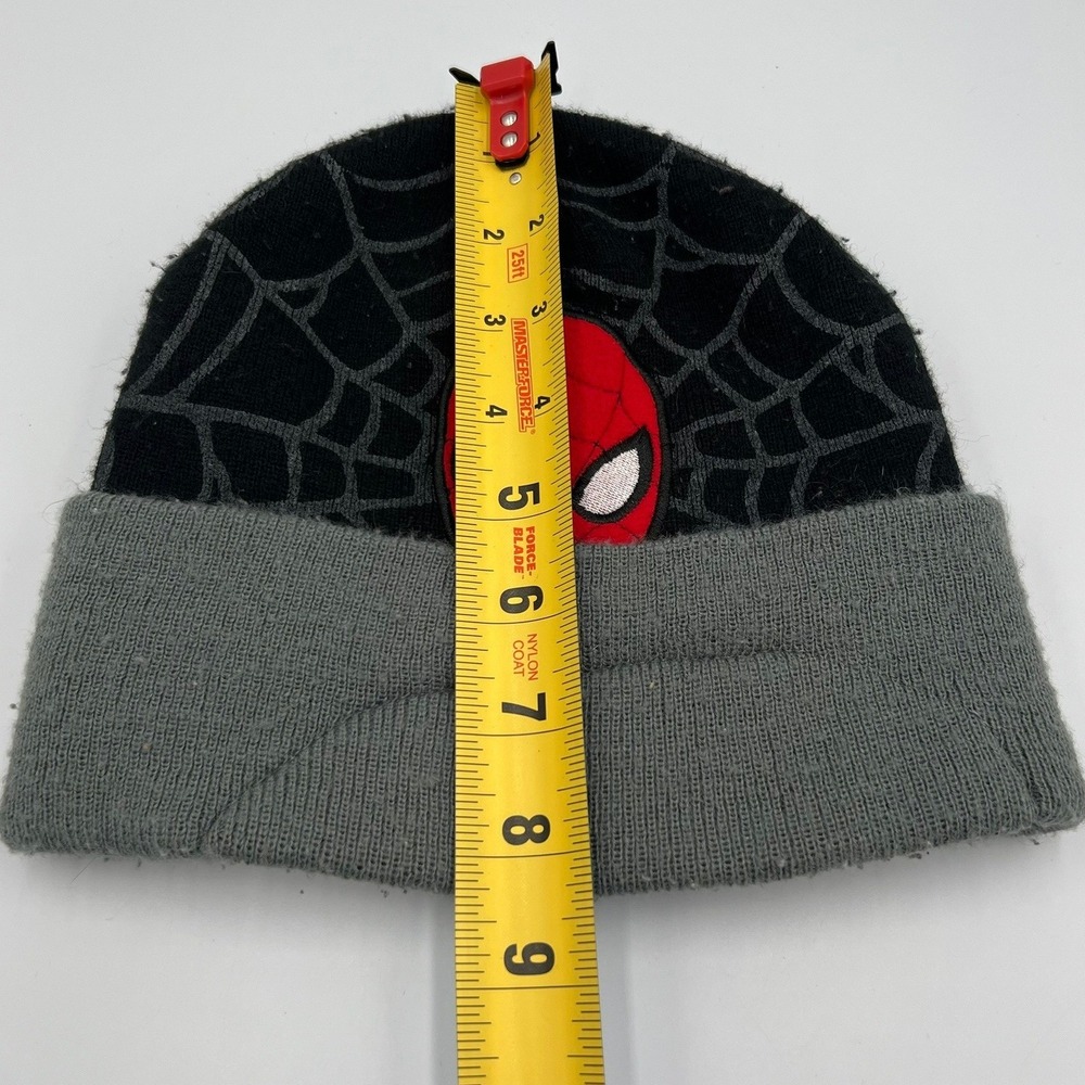 Marvel Spiderman Beanie Kids OSFM Black Grey Good Web Knit Cuffed Hat - Picture 5 of 6